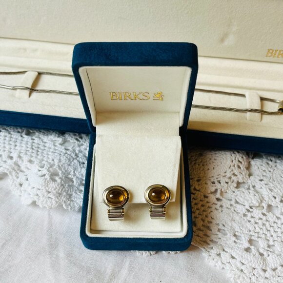 Birks 18K Sterling Citrine Omega Earrings - Picture 2 of 7